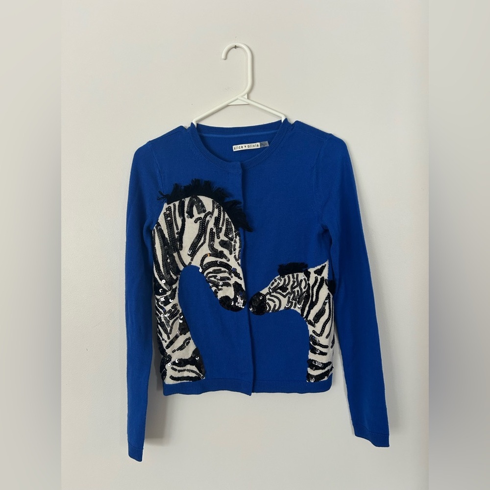Alice And Olivia Zebra Sweater Xsmall Blue